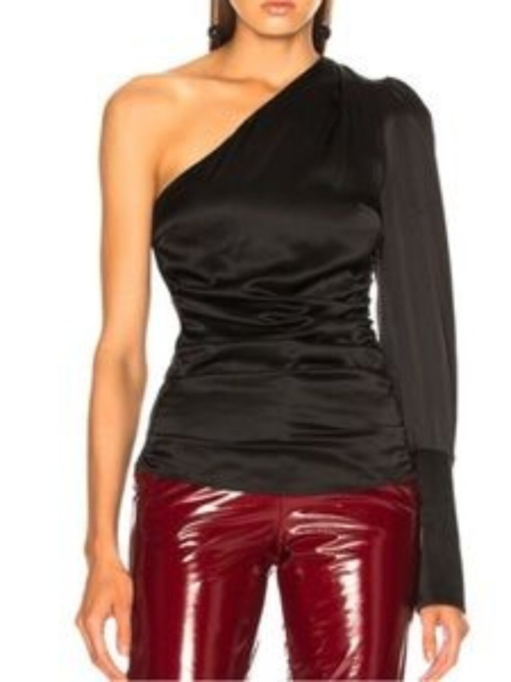 Women's Black Maggie Marilyn one-shoulder 100% Silk Long Sleeve Top, NWT